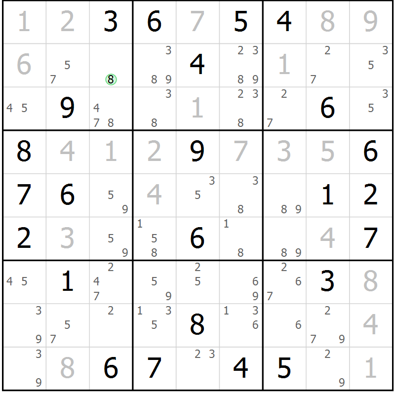 Position des candidats pour la solution de la Gr 77 page 80 du magazine de sudoku Sudoku Suprême n° 039