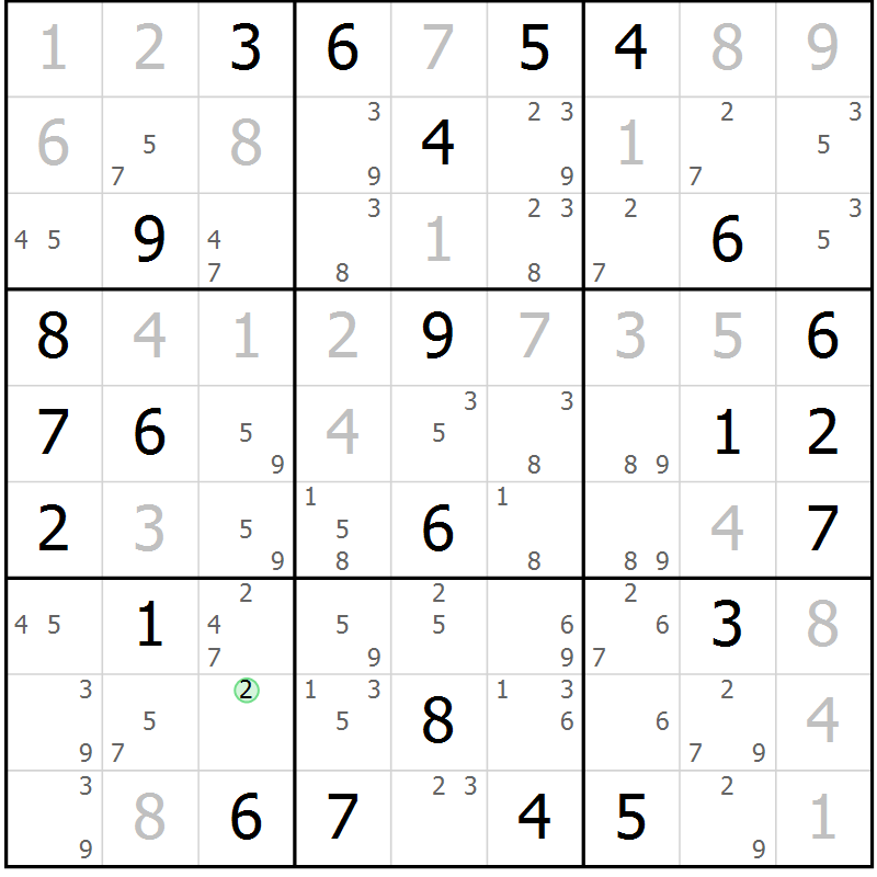 Position des candidats pour la solution de la Gr 77 page 80 du magazine de sudoku Sudoku Suprême n° 039