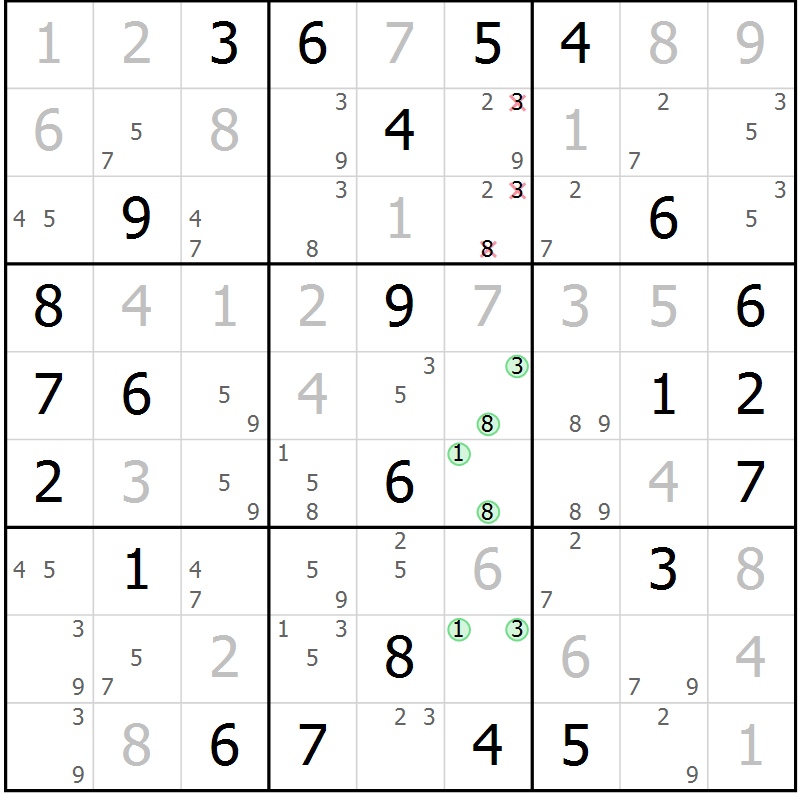 Position des candidats pour la solution de la Gr 77 page 80 du magazine de sudoku Sudoku Suprême n° 039