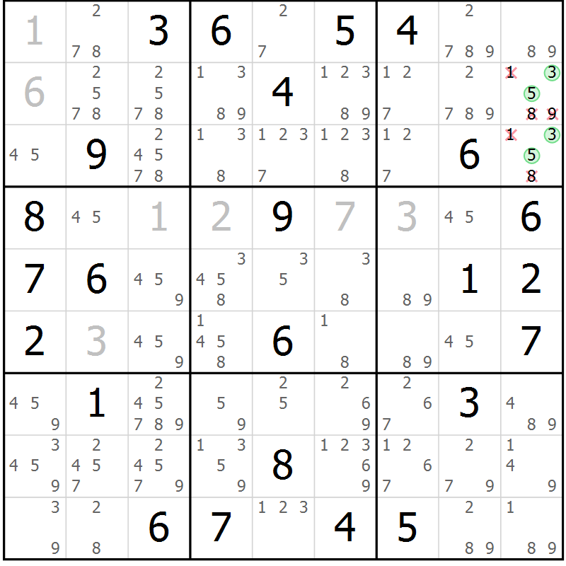 Position des candidats pour la solution de la Gr 77 page 80 du magazine de sudoku Sudoku Suprême n° 039