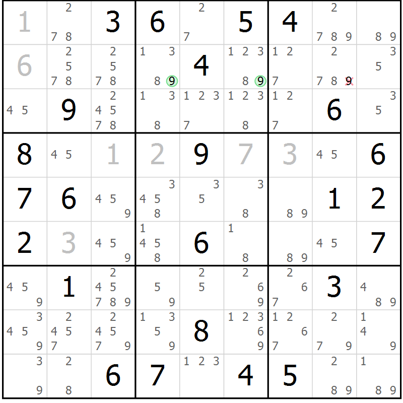 Position des candidats pour la solution de la Gr 77 page 80 du magazine de sudoku Sudoku Suprême n° 039