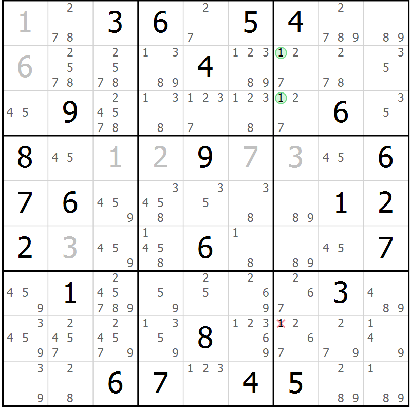 Position des candidats pour la solution de la Gr 77 page 80 du magazine de sudoku Sudoku Suprême n° 039