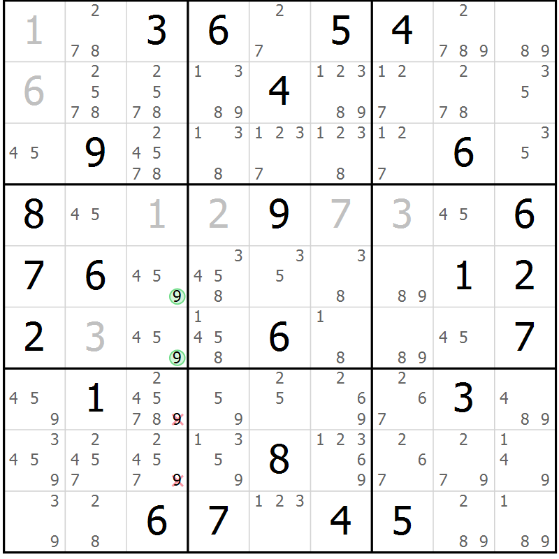 Position des candidats pour la solution de la Gr 77 page 80 du magazine de sudoku Sudoku Suprême n° 039