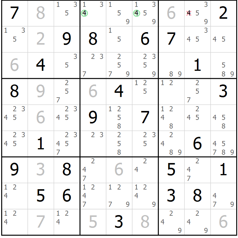 Position des candidats pour la solution de la Gr 78 page 81 du magazine de sudoku Sudoku Suprême n° 039