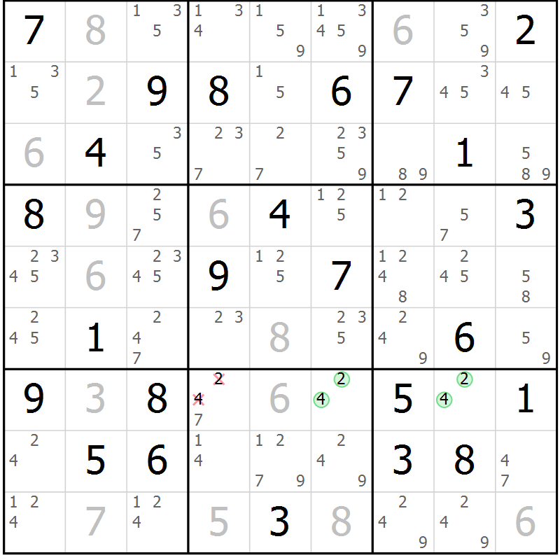 Position des candidats pour la solution de la Gr 78 page 81 du magazine de sudoku Sudoku Suprême n° 039