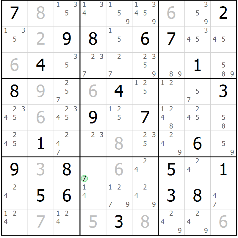 Position des candidats pour la solution de la Gr 78 page 81 du magazine de sudoku Sudoku Suprême n° 039