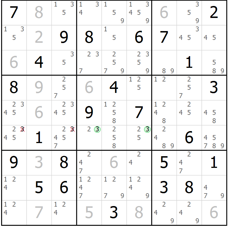 Position des candidats pour la solution de la Gr 78 page 81 du magazine de sudoku Sudoku Suprême n° 039