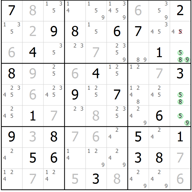 Position des candidats pour la solution de la Gr 78 page 81 du magazine de sudoku Sudoku Suprême n° 039