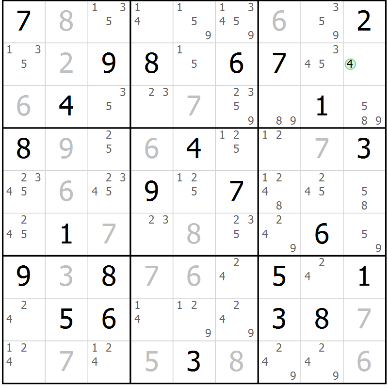 Position des candidats pour la solution de la Gr 78 page 81 du magazine de sudoku Sudoku Suprême n° 039
