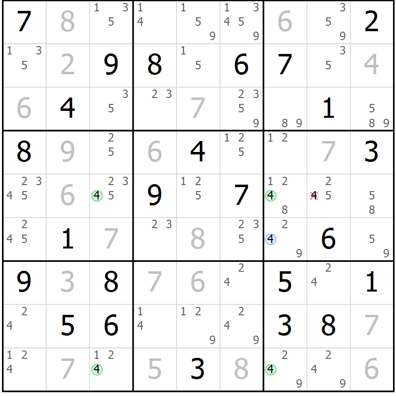 Position des candidats pour la solution de la Gr 78 page 81 du magazine de sudoku Sudoku Suprême n° 039