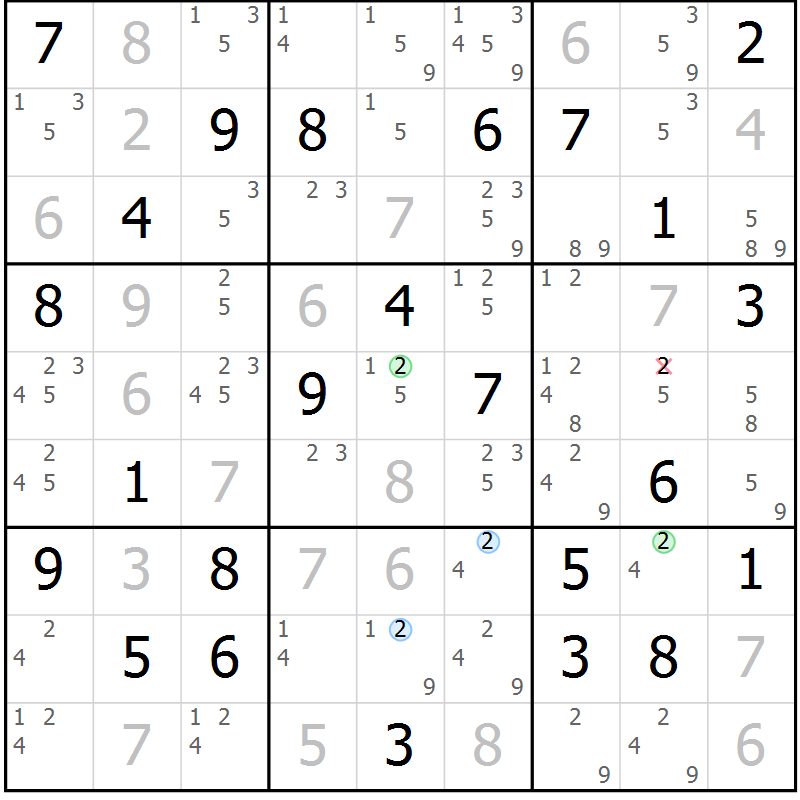 Position des candidats pour la solution de la Gr 78 page 81 du magazine de sudoku Sudoku Suprême n° 039