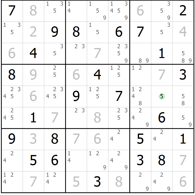Position des candidats pour la solution de la Gr 78 page 81 du magazine de sudoku Sudoku Suprême n° 039