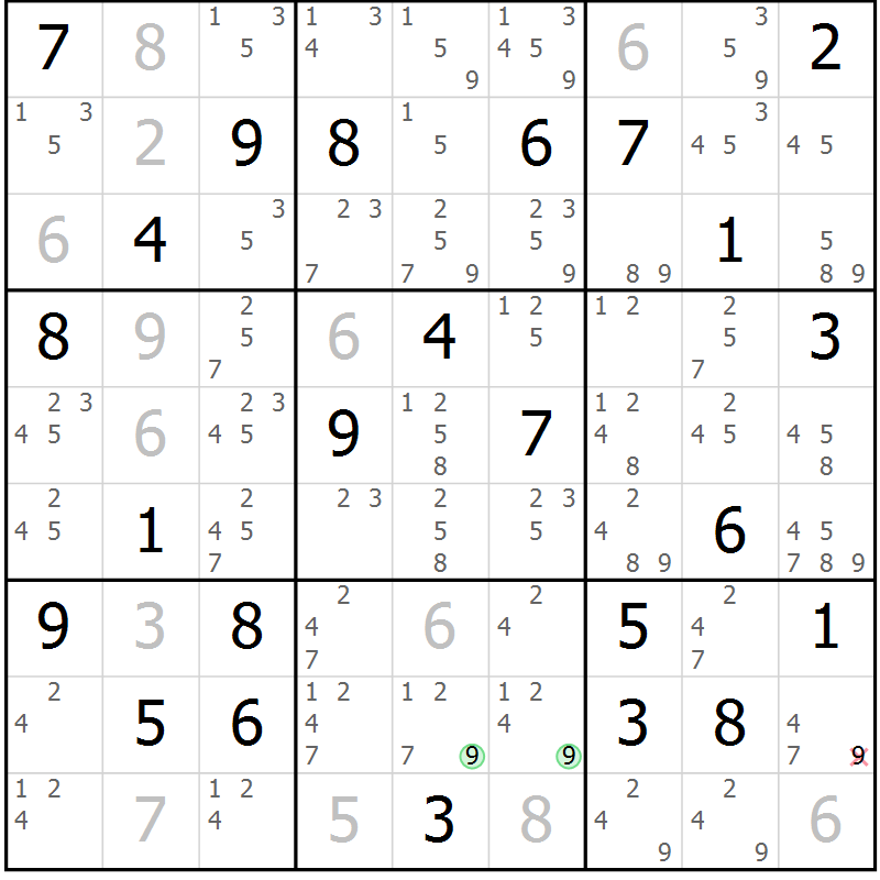 Position des candidats pour la solution de la Gr 78 page 81 du magazine de sudoku Sudoku Suprême n° 039
