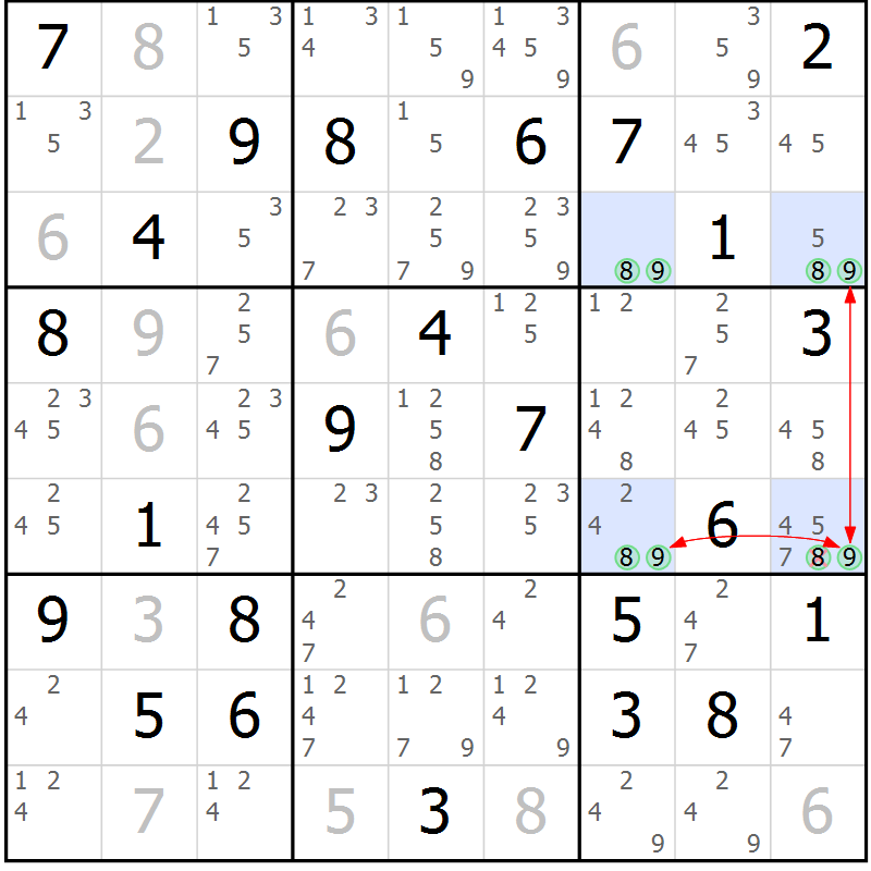Position des candidats pour la solution de la Gr 78 page 81 du magazine de sudoku Sudoku Suprême n° 039