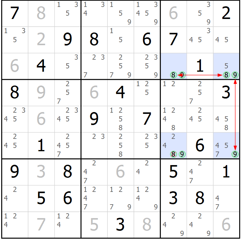 Position des candidats pour la solution de la Gr 78 page 81 du magazine de sudoku Sudoku Suprême n° 039