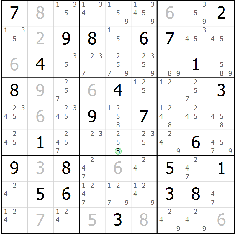Position des candidats pour la solution de la Gr 78 page 81 du magazine de sudoku Sudoku Suprême n° 039