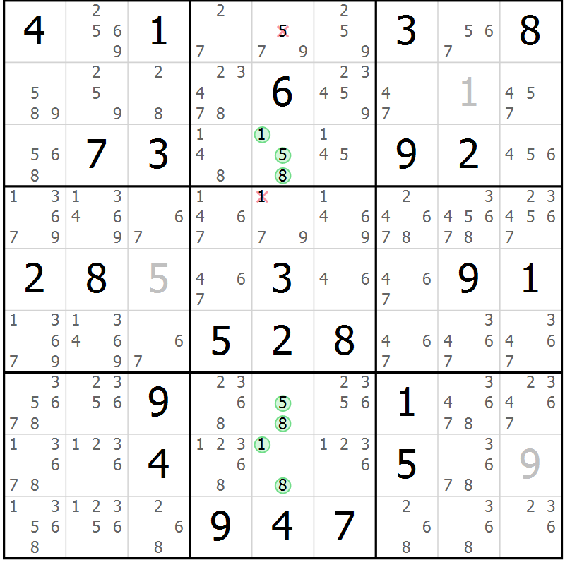 Position des candidats pour la solution de la Gr 79 page 82 du magazine de sudoku Sudoku Suprême n° 039