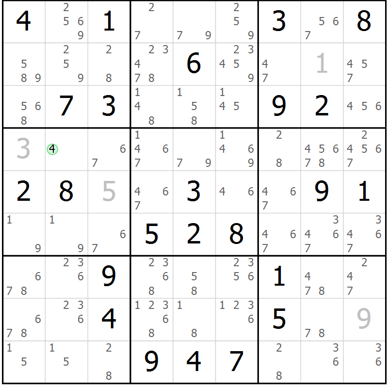 Position des candidats pour la solution de la Gr 79 page 82 du magazine de sudoku Sudoku Suprême n° 039
