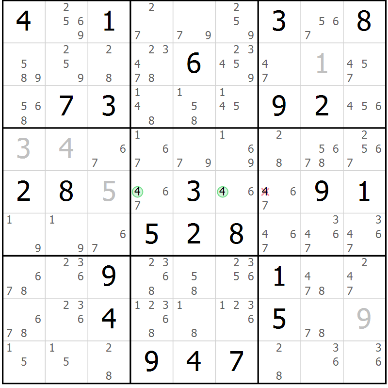 Position des candidats pour la solution de la Gr 79 page 82 du magazine de sudoku Sudoku Suprême n° 039