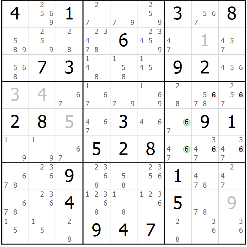Position des candidats pour la solution de la Gr 79 page 82 du magazine de sudoku Sudoku Suprême n° 039