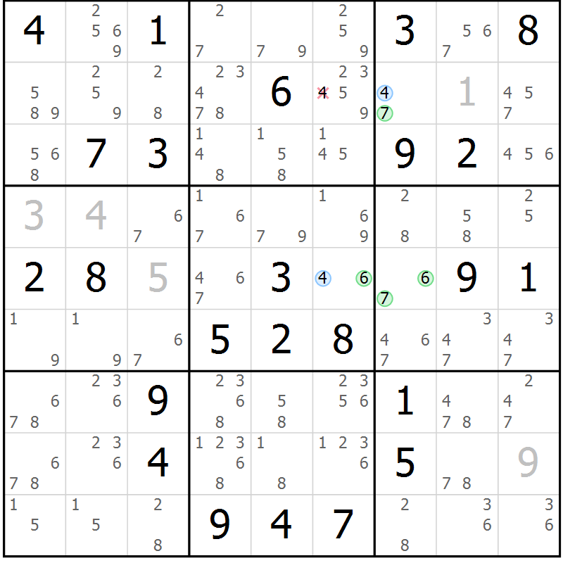 Position des candidats pour la solution de la Gr 79 page 82 du magazine de sudoku Sudoku Suprême n° 039