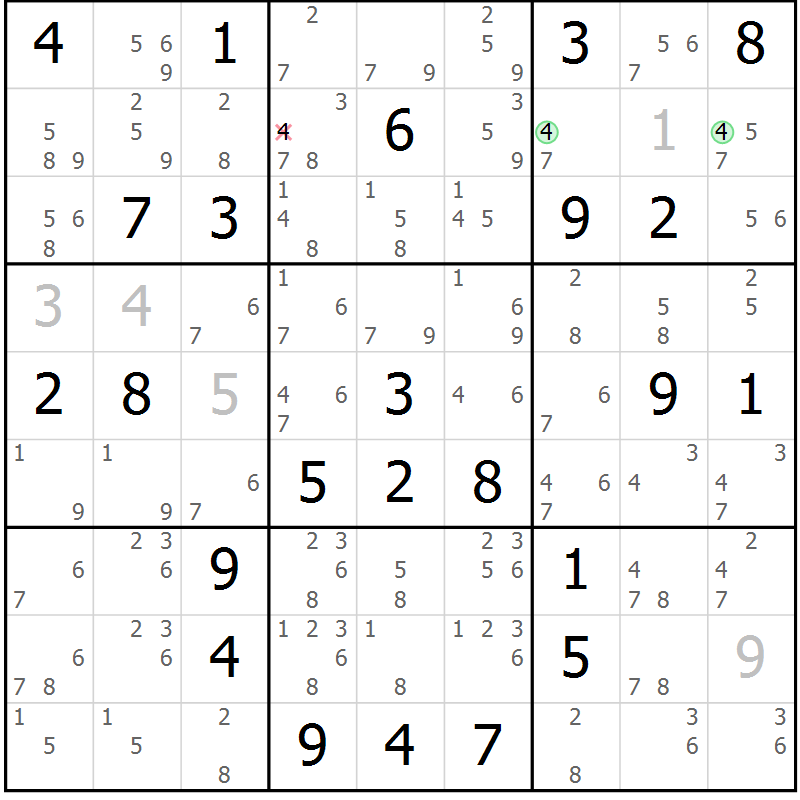Position des candidats pour la solution de la Gr 79 page 82 du magazine de sudoku Sudoku Suprême n° 039