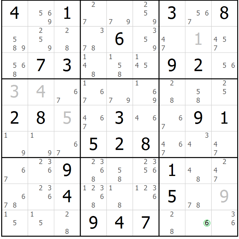 Position des candidats pour la solution de la Gr 79 page 82 du magazine de sudoku Sudoku Suprême n° 039