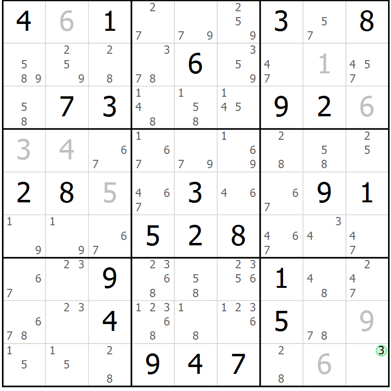 Position des candidats pour la solution de la Gr 79 page 82 du magazine de sudoku Sudoku Suprême n° 039