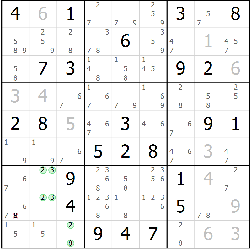 Position des candidats pour la solution de la Gr 79 page 82 du magazine de sudoku Sudoku Suprême n° 039