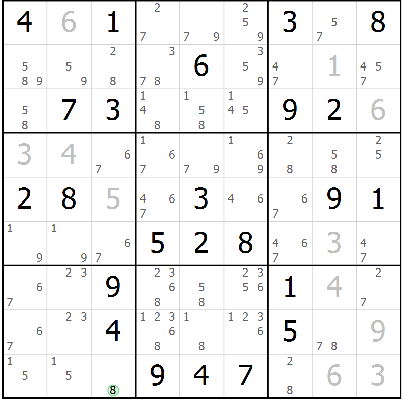 Position des candidats pour la solution de la Gr 79 page 82 du magazine de sudoku Sudoku Suprême n° 039