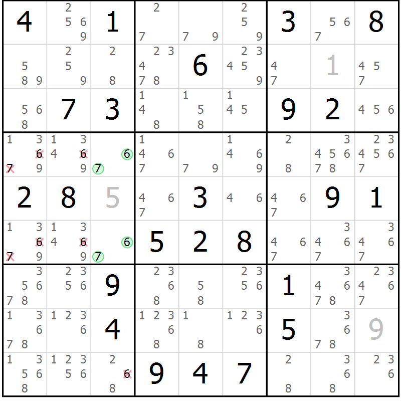 Position des candidats pour la solution de la Gr 79 page 82 du magazine de sudoku Sudoku Suprême n° 039
