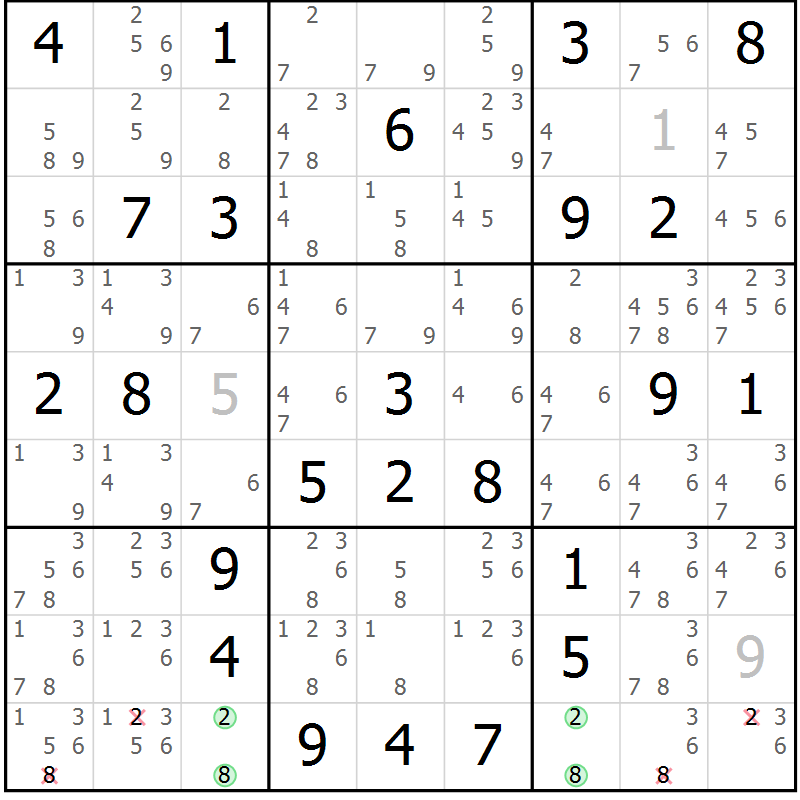 Position des candidats pour la solution de la Gr 79 page 82 du magazine de sudoku Sudoku Suprême n° 039