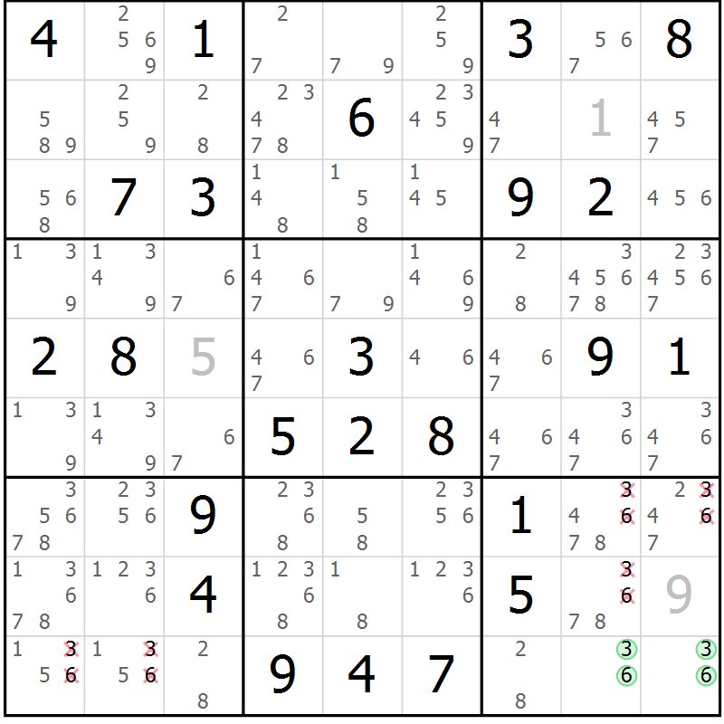 Position des candidats pour la solution de la Gr 79 page 82 du magazine de sudoku Sudoku Suprême n° 039
