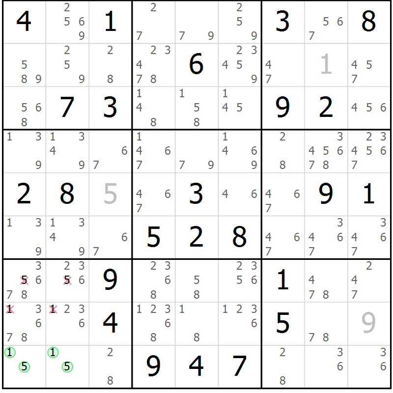Position des candidats pour la solution de la Gr 79 page 82 du magazine de sudoku Sudoku Suprême n° 039