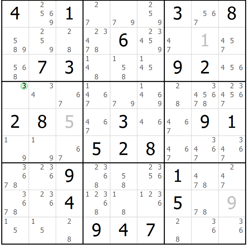 Position des candidats pour la solution de la Gr 79 page 82 du magazine de sudoku Sudoku Suprême n° 039