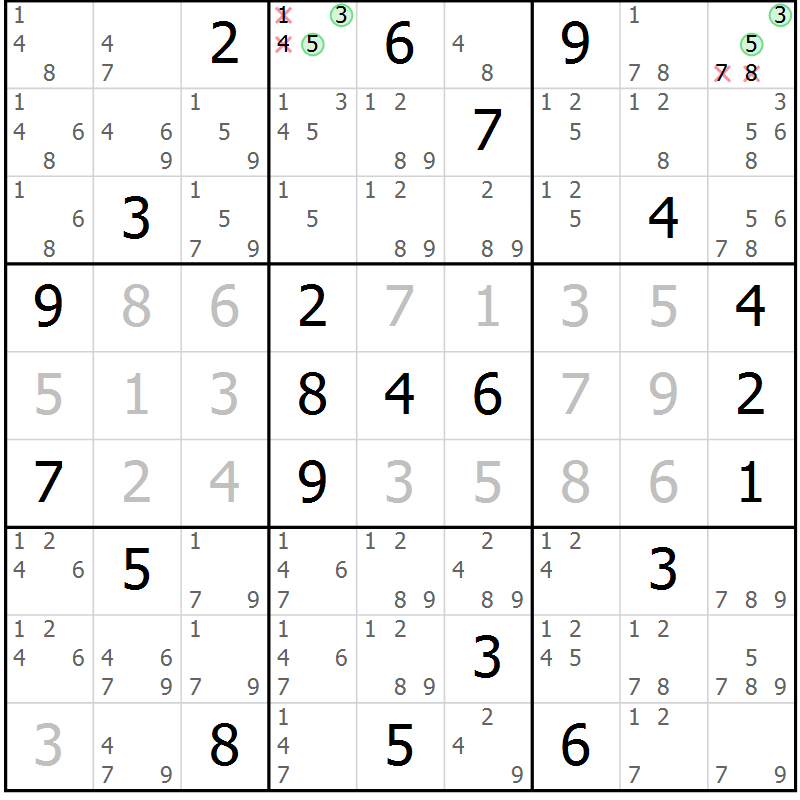 Position des candidats pour la solution de la Gr 8 page 11 du magazine de sudoku Sudoku Suprême n° 039