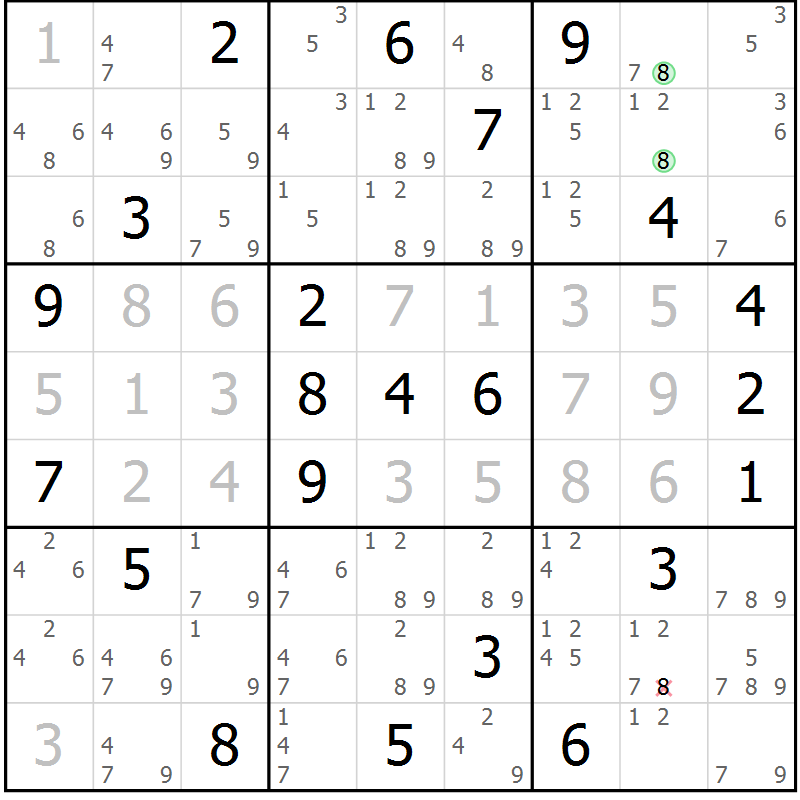 Position des candidats pour la solution de la Gr 8 page 11 du magazine de sudoku Sudoku Suprême n° 039