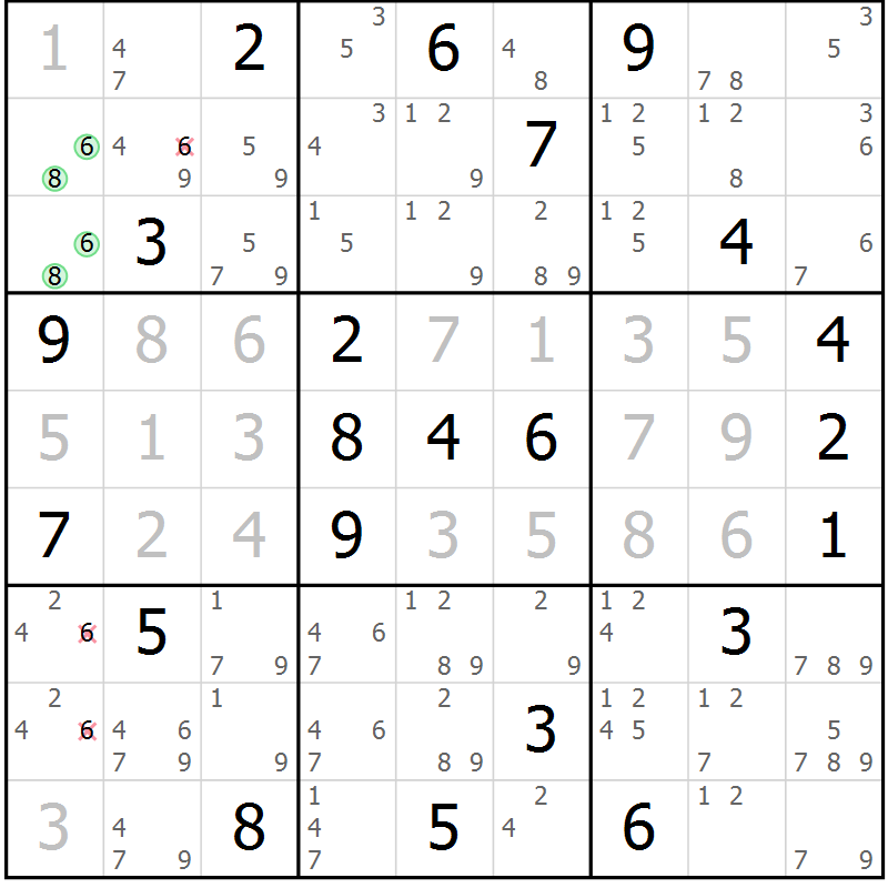 Position des candidats pour la solution de la Gr 8 page 11 du magazine de sudoku Sudoku Suprême n° 039