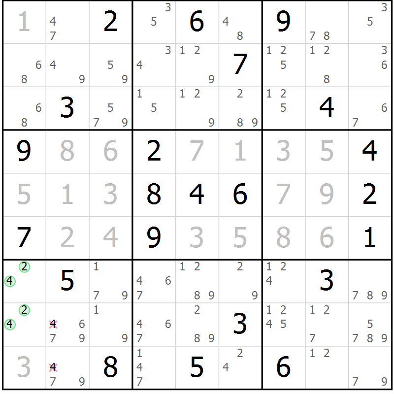 Position des candidats pour la solution de la Gr 8 page 11 du magazine de sudoku Sudoku Suprême n° 039