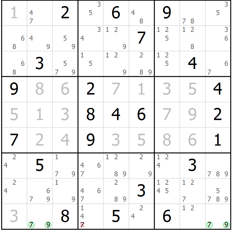 Position des candidats pour la solution de la Gr 8 page 11 du magazine de sudoku Sudoku Suprême n° 039
