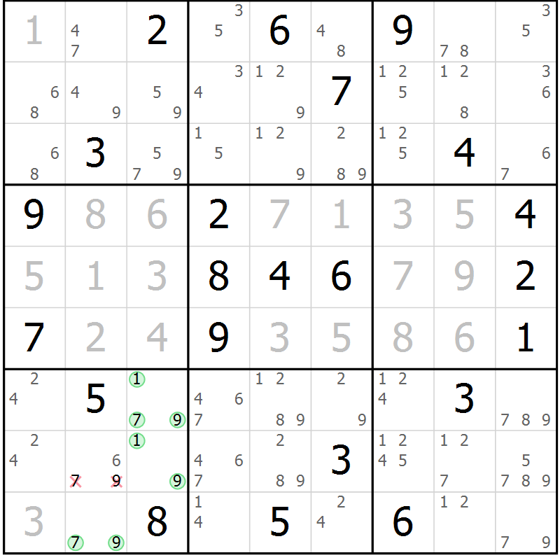 Position des candidats pour la solution de la Gr 8 page 11 du magazine de sudoku Sudoku Suprême n° 039