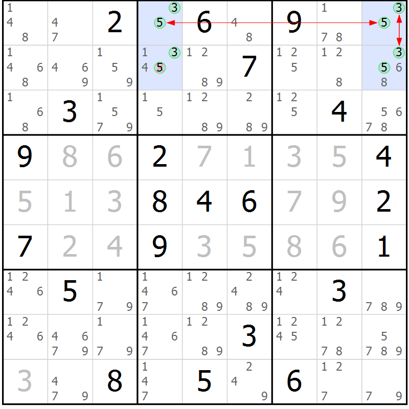 Position des candidats pour la solution de la Gr 8 page 11 du magazine de sudoku Sudoku Suprême n° 039