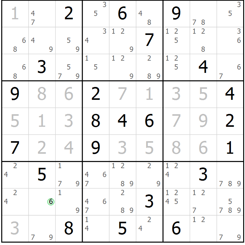 Position des candidats pour la solution de la Gr 8 page 11 du magazine de sudoku Sudoku Suprême n° 039