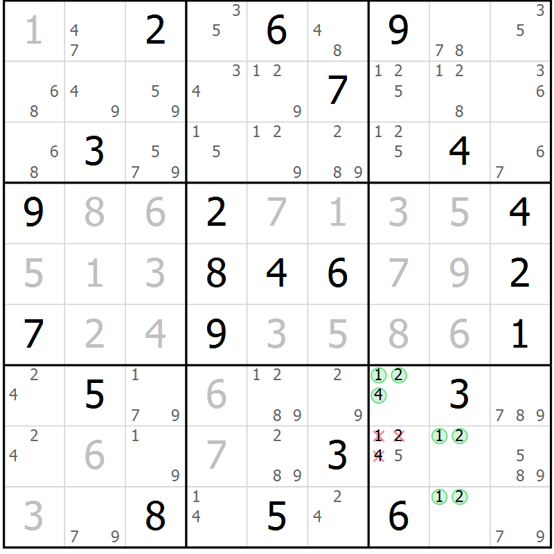 Position des candidats pour la solution de la Gr 8 page 11 du magazine de sudoku Sudoku Suprême n° 039