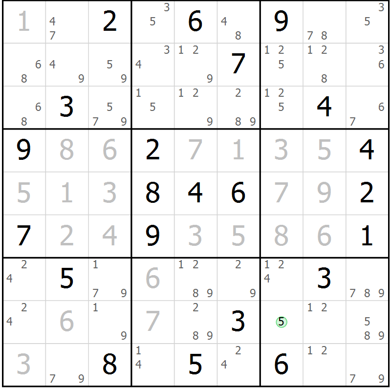 Position des candidats pour la solution de la Gr 8 page 11 du magazine de sudoku Sudoku Suprême n° 039