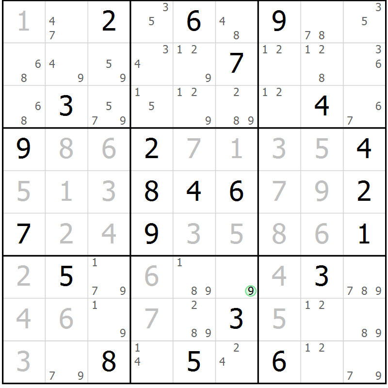 Position des candidats pour la solution de la Gr 8 page 11 du magazine de sudoku Sudoku Suprême n° 039