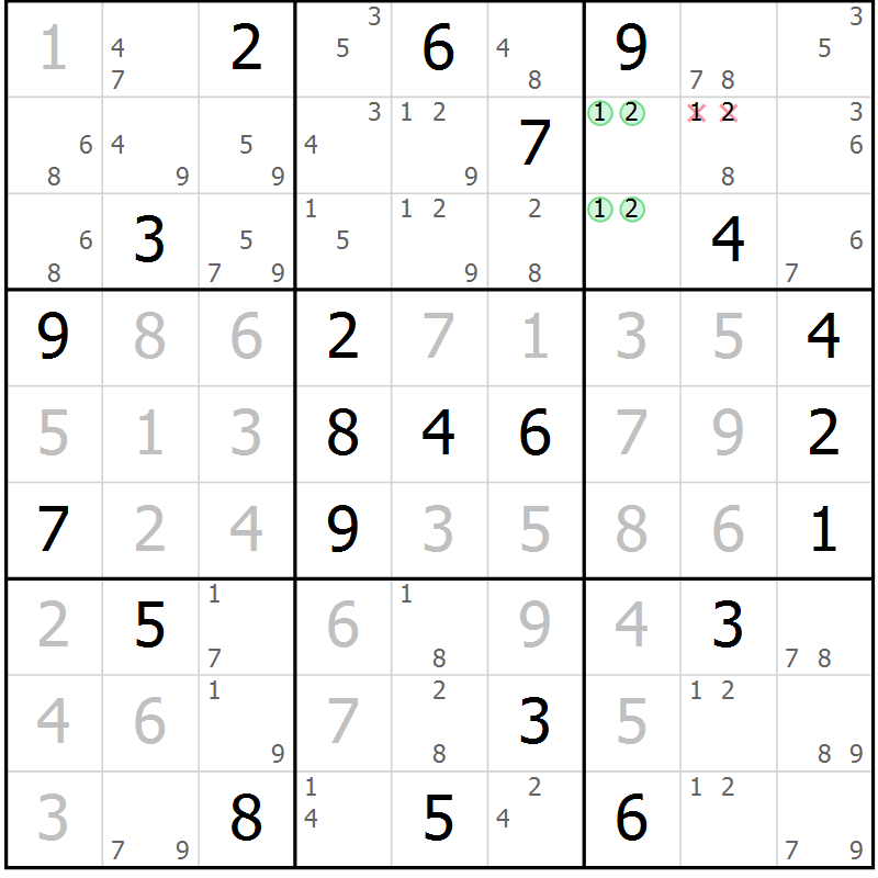 Position des candidats pour la solution de la Gr 8 page 11 du magazine de sudoku Sudoku Suprême n° 039