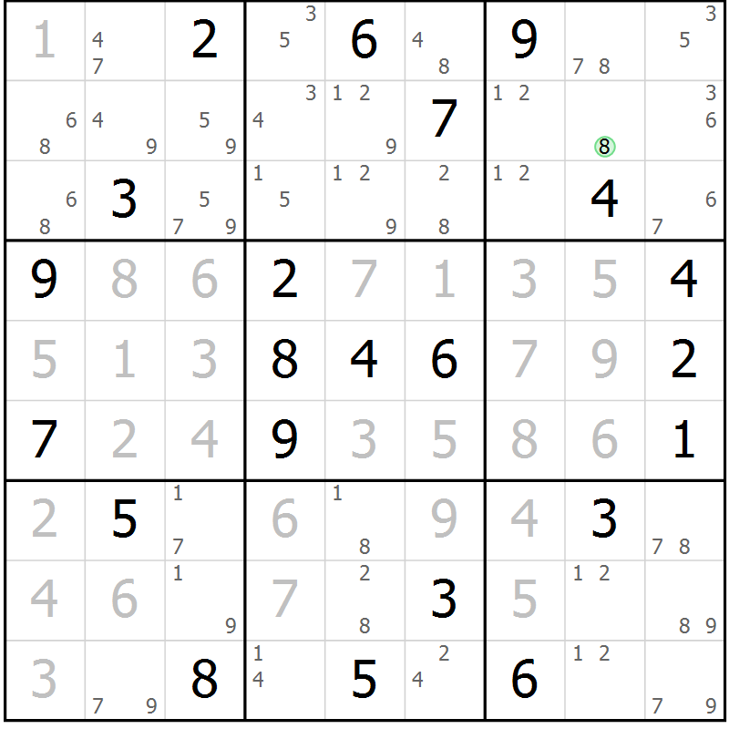 Position des candidats pour la solution de la Gr 8 page 11 du magazine de sudoku Sudoku Suprême n° 039