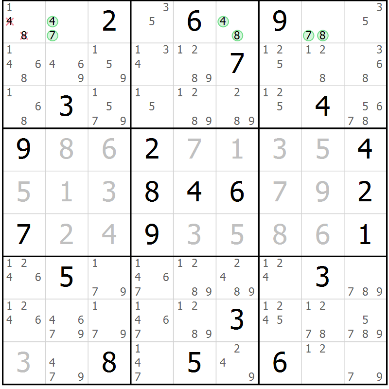 Position des candidats pour la solution de la Gr 8 page 11 du magazine de sudoku Sudoku Suprême n° 039