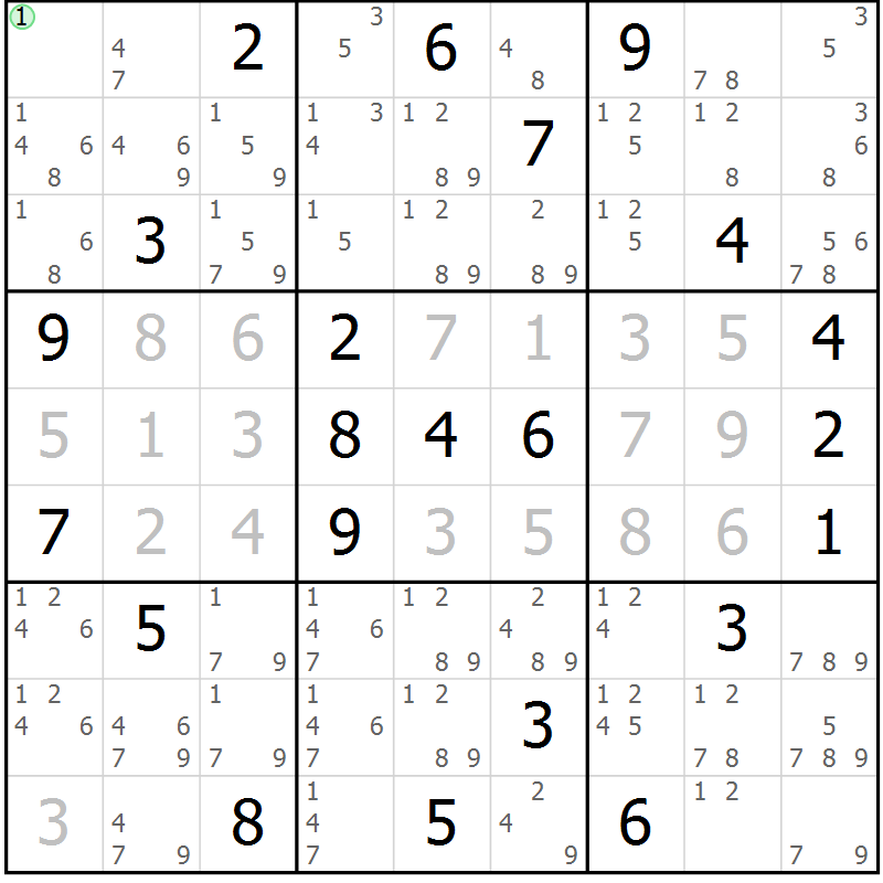 Position des candidats pour la solution de la Gr 8 page 11 du magazine de sudoku Sudoku Suprême n° 039